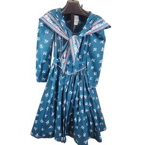 Vintage Girl's Daisy Kingdom Teal Tie Collar Dress